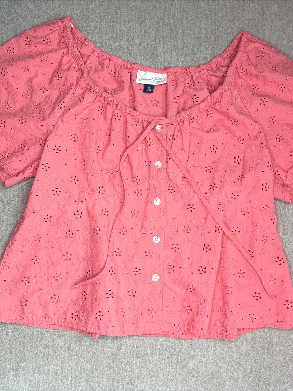 Universal Thread Eyelet Peasant Button-Up Blouse